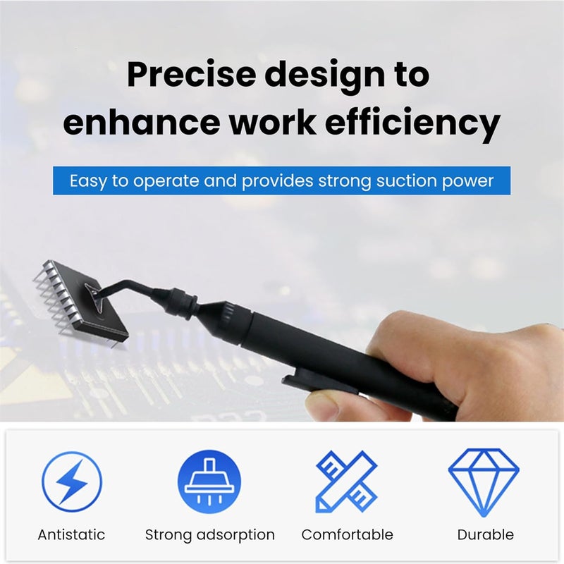 flexman Vacuum Sucking Pen, Sucking Pickup Tool, Portable Manual Vacuum Suction Pen, Soldering Sucking Pickup Tool Kit with 2 Suction Tips and 6 Suction Cups for IC SMD Precision Component Placement - Image 3